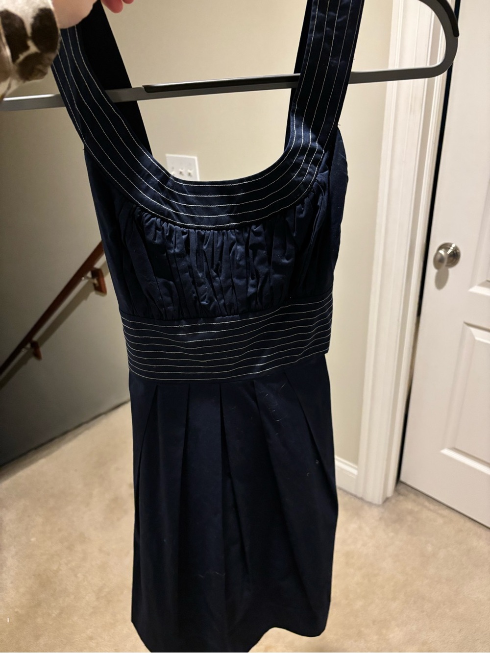 Navy Sleeveless Pleated Waist Dress